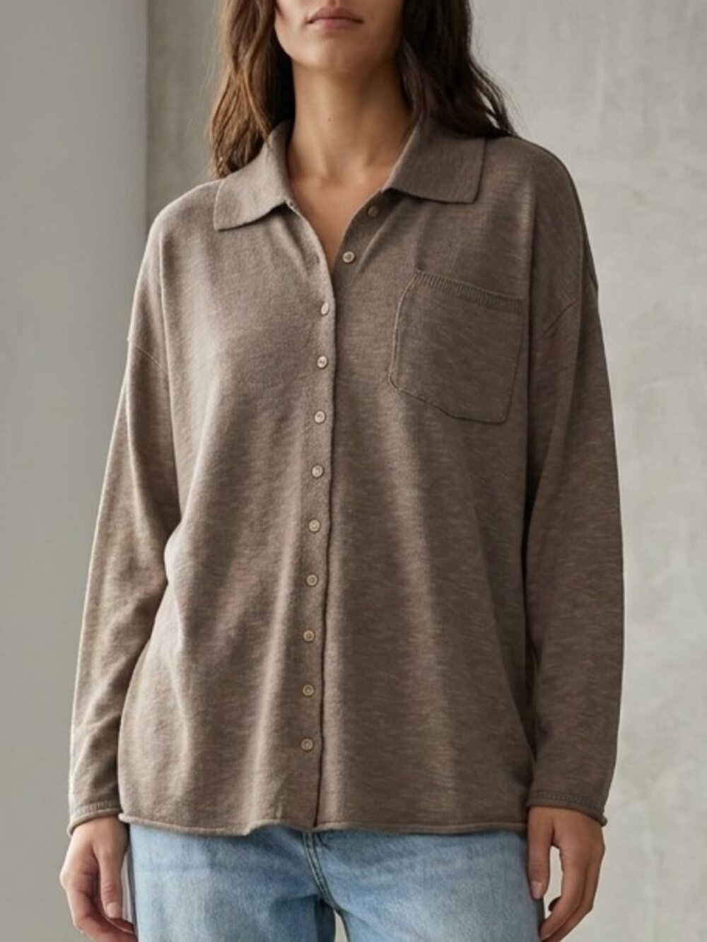 FP Beach Free People Knit Button Up Shirt Brown Size S/P